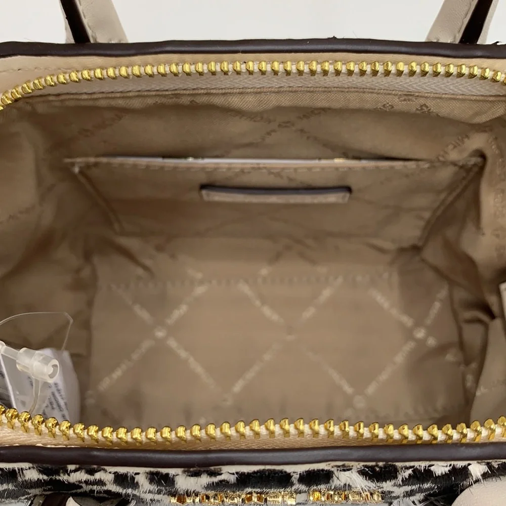 Avril Extra-Small Cheetah Print Calf Hair and Leather Satchel Light Cream multi